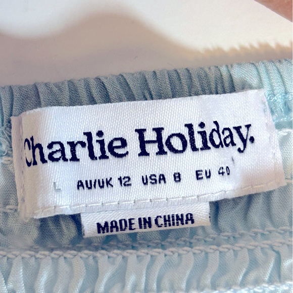 Charlie Holiday Blue Polka Dot Long Sleeve Crop Top Size 8 - Picture 6 of 7